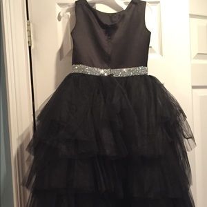 Black tulle high low dress with jeweled belt